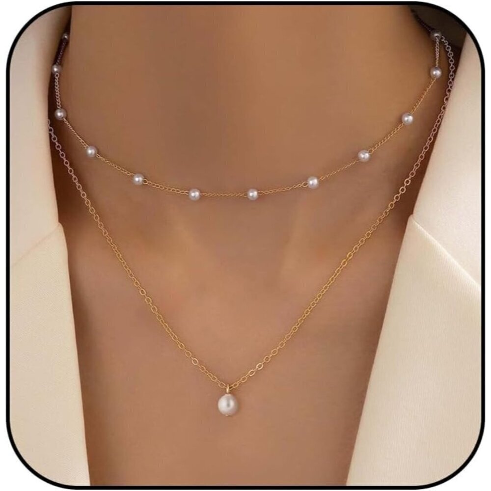 🆕 Women Gold Pearl Choker Necklace Trendy Chain Layered Birthday Jewelry Gifts